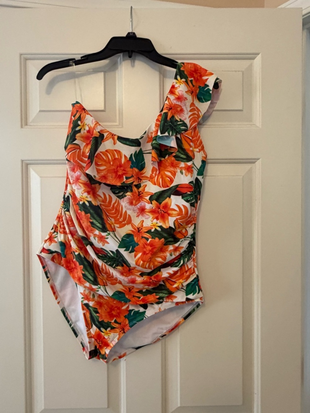 TYR One-Shoulder Floral Ruched One-Piece Swimsuit - Orange & Green